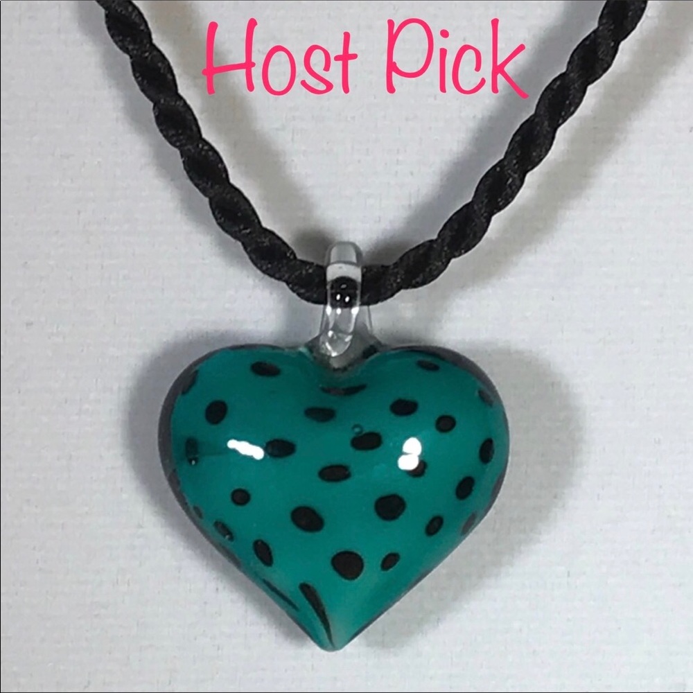 Adorable Hand-Painted Glass Puffy Heart Necklace